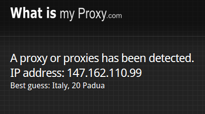 Il sito Whatismyproxy ha rilevato un proxy